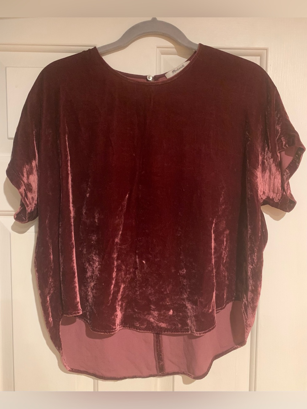Madewell Velvet Short-Sleeve Top in Deep Burgundy - Women's S